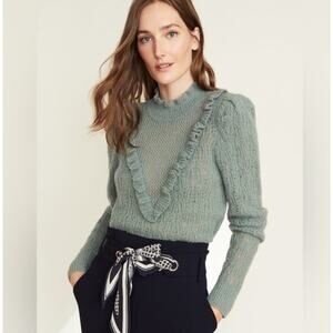 Veronica Beard Sage Green Sorina Alpaca Sweater Ruffle Detail Size Medium